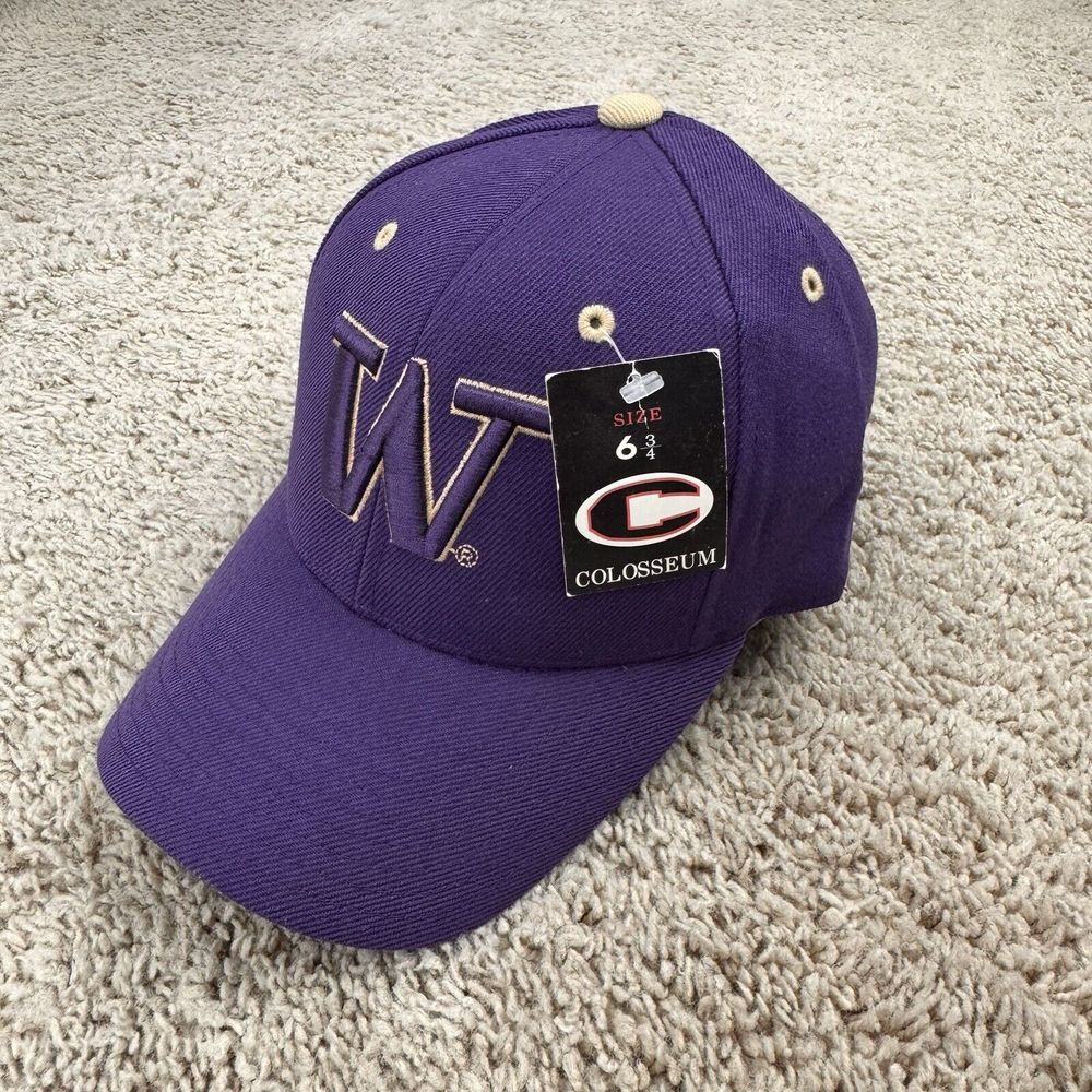 Washington Huskies Hat Colosseum Fitted 6 3/4 Purple 3D W Logo Gold UV Cap NWT
